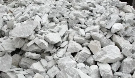 A pile of Nigerian mined gypsum ore.