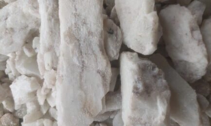 This is Nigerian mined lithium ore, a crucial component in the production of batteries for electric vehicles and other clean energy technologies. A close-up macro photograph of a raw, rough-hewn Nigerian mined lithium ore.