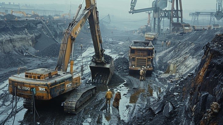 A typical scene at a Nigerian mining operation, showcasing the heavy equipment essential for large-scale extraction. A large mining truck driving on a dirt road at a mining site.