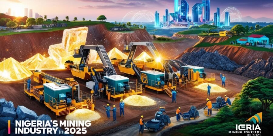 The future is here! Nigeria's mining industry is set to revolutionize with cutting-edge technology and abundant mineral wealth in 2025. Futuristic mining site with advanced technology and vibrant mineral deposits.
