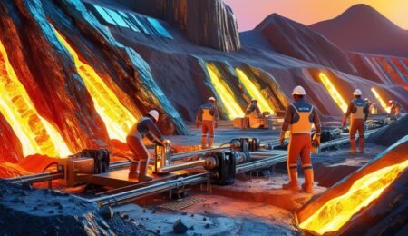 A glimpse into Nigeria's rare earth mineral potential: modern mining operations amidst the country's rich natural landscapes.