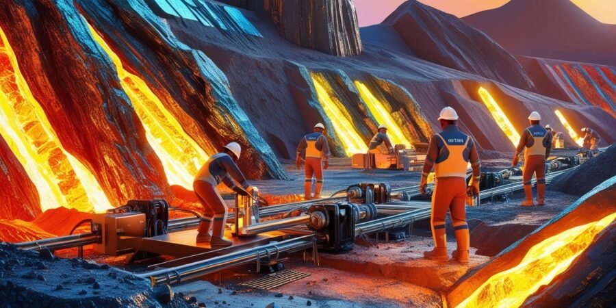 A glimpse into Nigeria's rare earth mineral potential: modern mining operations amidst the country's rich natural landscapes.