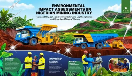Ensuring sustainability and legal compliance in the Nigerian mining industry through comprehensive Environmental Impact Assessments (EIAs). High-resolution image depicting the concept of Environmental Impact Assessments in Nigerian mining, showcasing sustainability, environmental stewardship, and legal compliance.