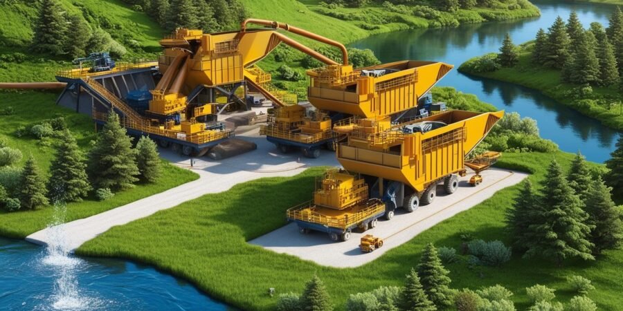 A mining operation integrated into a green landscape, symbolizing sustainable practices.