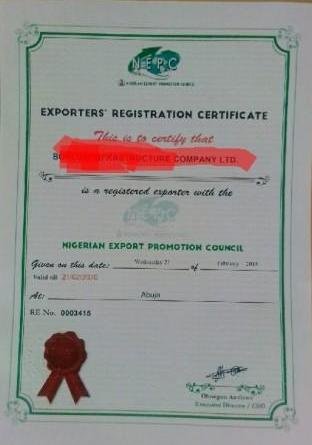 Export Permit is a legal requirement for all exports from Nigeria Nigerian Export Certificate