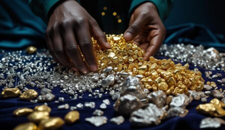Beyond just gold: The meticulous process of refining reveals highly valuable byproducts like silver, palladium, and platinum, significantly boosting the economic potential of Nigeria's mineral resources. Hand separating gold, silver, palladium, and platinum after refining in Nigeria, illustrating the high value of precious metal byproducts.