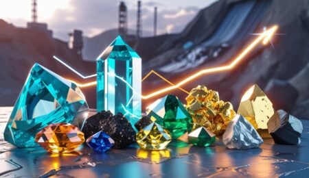 Igniting a new era of prosperity: The Solid Minerals Development Fund (SMDF) is strategically powering Nigeria's mineral revolution, transforming vast potential into tangible national development and economic growth. A 3D render of sparkling mineral crystals with upward-trending lines, symbolizing Nigeria's solid mineral sector growth and national economic development.