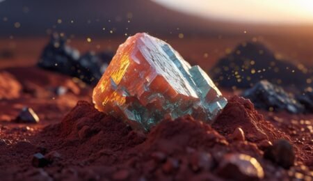Unearthing the future: A rare earth mineral crystal, like monazite, symbolizes Nigeria's vast, largely untapped potential in critical minerals, particularly in locations such as Nasarawa and Plateau States. A rough rare earth mineral crystal (monazite) half-buried in Nigerian soil, subtly glowing, suggesting hidden value and untapped mineral wealth in Nigeria.
