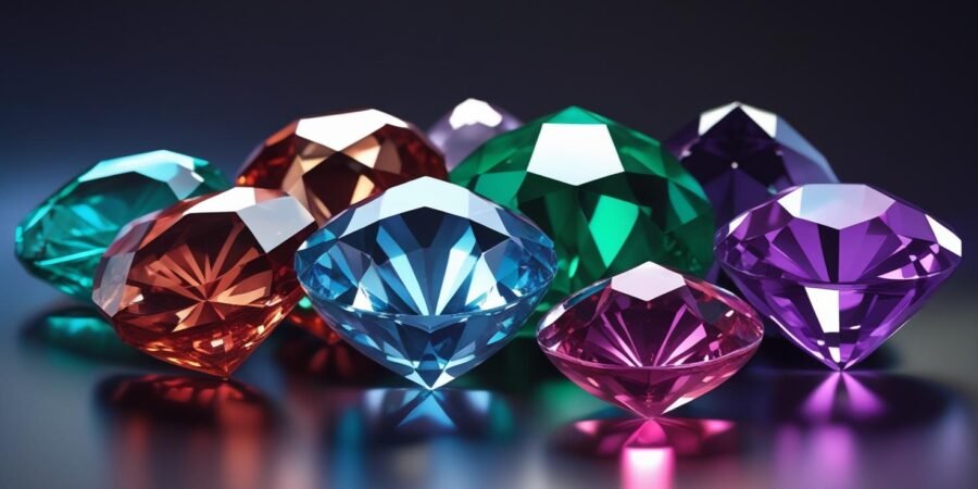 Sparkling collection of Nigerian gemstones: tourmaline, aquamarine, emerald, and sapphire, in rough and polished forms.