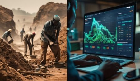 Witness the dramatic transformation of the Nigeria mining industry: from manual, informal extraction to a future driven by digital platforms like NME and modern, efficient practices. Transformation of Nigeria's mining industry: from traditional informal methods to modern digital operations and mineral exchange.