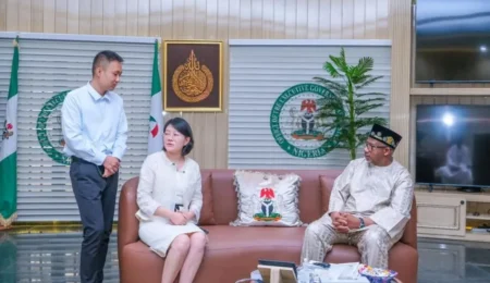 Governor Bala Mohammed of Bauchi State with representatives of the Chinese firm, Minsheng Group, during the official signing of a Memorandum of Understanding (MoU) to unlock the state's mineral resources. Governor Bala Mohammed of Bauchi with a representative from a Chinese firm, Minsheng Group, to formalize a new mining agreement.