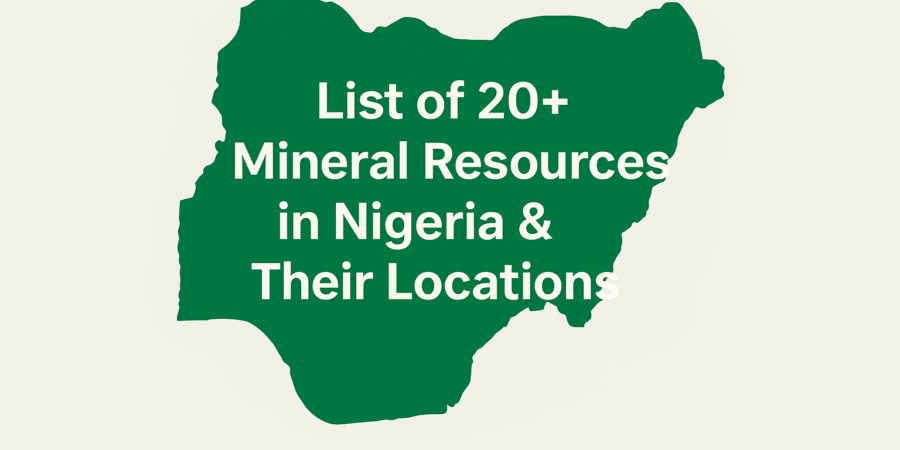 Map of Nigeria highlighting the list of 20 mineral resources and their locations