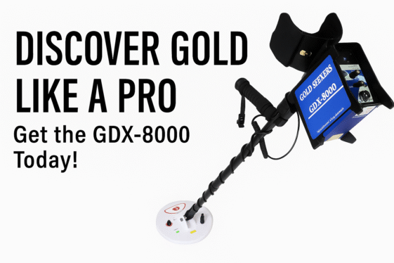 Nigerian miner using the GDX-8000 gold detector for professional gold prospecting in rugged terrain, showcasing cutting-edge detection accuracy.