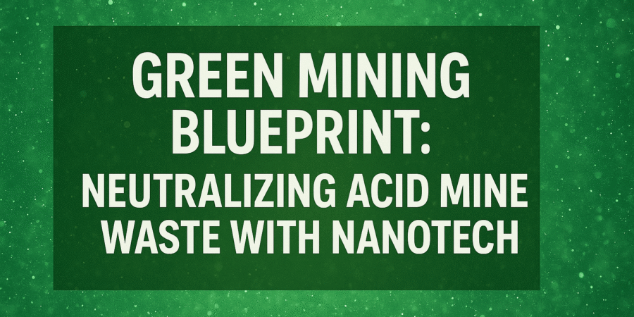 Green textured background with bright overlay text reading “Green Mining Blueprint: Neutralizing Acid Mine Waste with Nanotech” centered in the banner