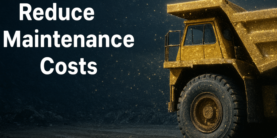A nano-coated mining truck illustrating how advanced surface technology reduces wear, corrosion, and maintenance downtime. Sparkling yellow mining dump truck in a rugged mine site representing nano-coating protection and reduced maintenance costs