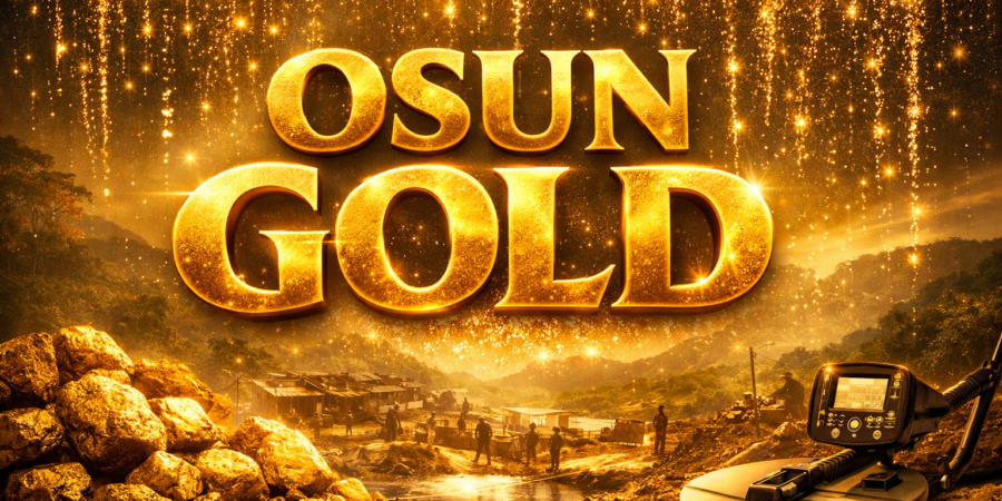 Royal Osun Gold discovery banner showing falling gold dust and gold mining potential in Osun State Nigeria