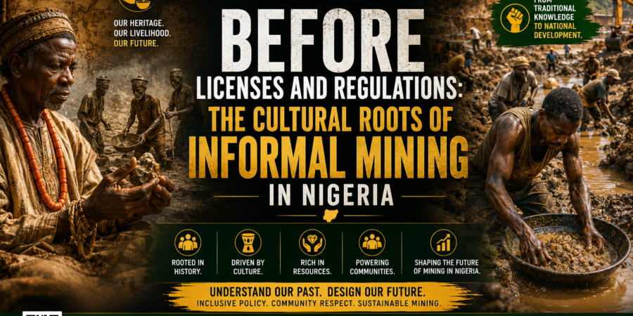 A powerful visual exploration of the historical and cultural roots of informal mining in Nigeria before modern mining regulations emerged. Premium editorial banner showing traditional Nigerian mining culture, artisanal miners, and historical mining communities in Nigeria.