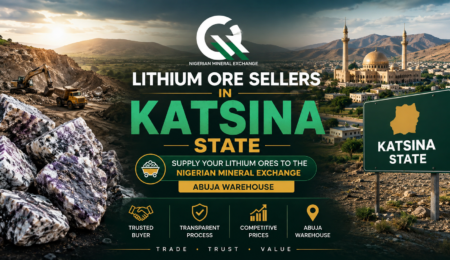 Premium banner showing lithium ore sellers in Katsina State supplying lithium ores to the Nigerian Mineral Exchange Abuja warehouse.