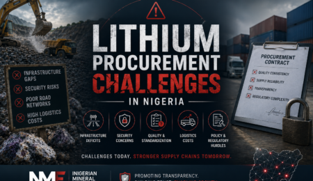 Professional lithium industry banner showing mining operations, logistics challenges, supply chain risks, procurement obstacles, and lithium trade infrastructure in Nigeria