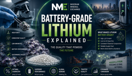 Professional battery-grade lithium banner showing lithium laboratory testing, refined lithium compounds, electric vehicle batteries, and global battery supply chain applications