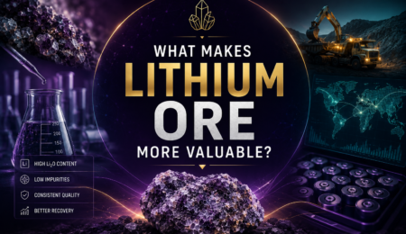 The value of lithium ore is determined by factors such as Li₂O content, impurity levels, consistency, processing potential, market demand, and commercial usability within battery supply chains. Premium lithium ore value banner showing high-grade lithium ore, laboratory testing, mining operations, battery technology, and market intelligence factors influencing lithium value