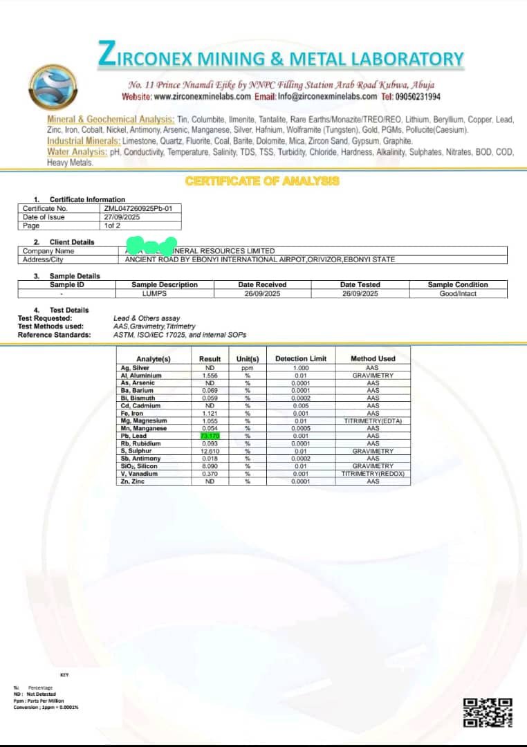 Steady Supply of High-Grade Nigerian Lead Ore (≥70%)